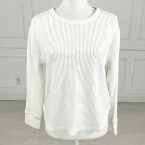 Gap Thermal Top Womens Medium White Waffle Knit Long Sleeve Crew Neck Fit